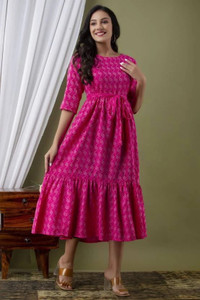 LUKI Women Ethnic Dress Pink Midi/Calf Length Dress