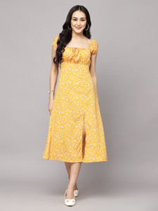 AAYU Women A-line Yellow Midi/Calf Length Dress