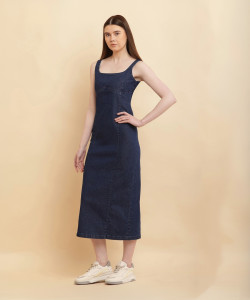 Puella Women A-line Dark Blue Midi/Calf Length Dress