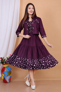 VERBY Women Fit and Flare Purple Below Knee Dress