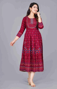 GAZLA FASHION Women A-line Maroon Below Knee Dress