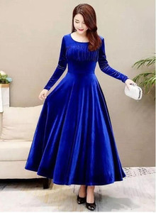 ARSH LIFESTYLE Women A-line Dark Blue Maxi/Full Length Dress