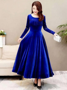 ARSH LIFESTYLE Women Fit and Flare Dark Blue Maxi/Full Length Dress