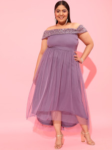 CURVY STREET Women Maxi Purple Full Length Dress