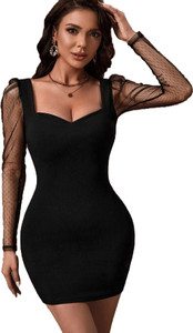 Elyraa Women Bodycon Black Above Knee/Mid Thigh Length Dress
