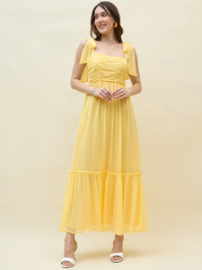 AAYU Women Layered Yellow Maxi/Full Length Dress