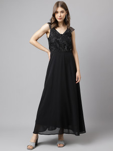 LATIN QUARTERS Women Maxi Black Full Length Dress