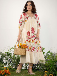 ZUMMER Women Empire Waist White Midi/Calf Length Dress