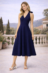 KASHIAN Women Fit and Flare Blue Midi/Calf Length Dress