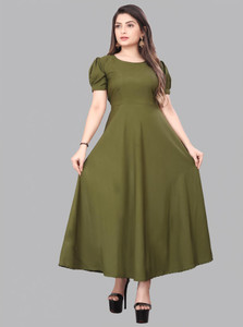 OZEX Women A-line Purple Ankle Length Dress