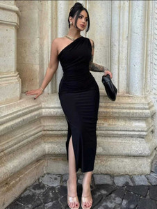 SHIVANSHCLOSET Women Bodycon Black Below Knee Dress