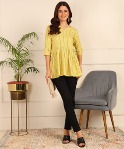 HIVA TRENDZ Women Gathered Yellow Mini/Short Dress