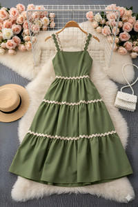 Deklook Women Tiered Green Ankle Length Dress