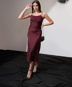 Tokyo Talkies Women A-line Maroon Midi/Calf Length Dress