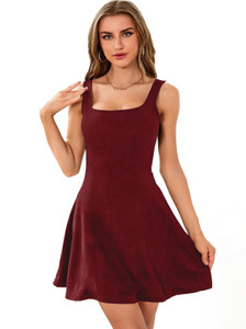 TIVANTE Women Fit and Flare Maroon Mini/Short Dress