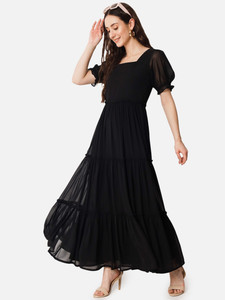Raiyani Enterprise Women Fit and Flare Black Midi/Calf Length Dress