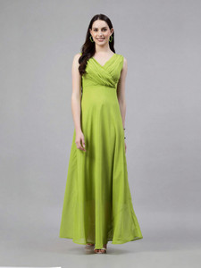 AAYU Women Fit and Flare Green Maxi/Full Length Dress