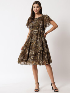 Elizy Women Fit and Flare Multicolor Knee Length Dress