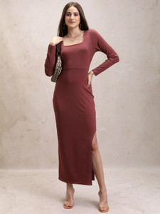 Tokyo Talkies Women Maxi Brown Full Length Dress