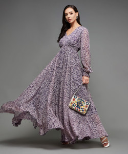 Miss Chase Women Cinched Waist Purple, White, Red Maxi/Full Length Dress