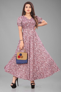 ZOPDI Women Fit and Flare Pink, Maroon, White Maxi/Full Length Dress