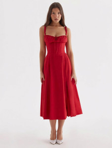 Elyraa Women Fit and Flare Red Midi/Calf Length Dress