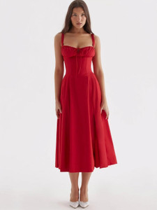 Elyraa Women Fit and Flare Red Midi/Calf Length Dress