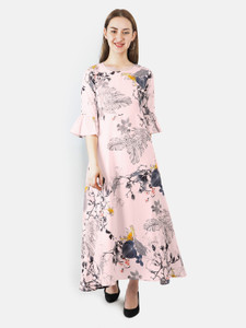 indietoga Women Fit and Flare Pink Maxi/Full Length Dress