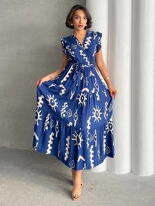 ZWERLON Women Fit and Flare Blue Midi/Calf Length Dress