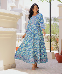 mokshi Women Ethnic Dress Blue Maxi/Full Length Dress