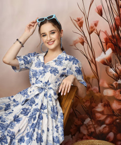 Stylum Women Fit and Flare Blue Midi/Calf Length Dress