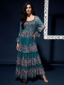 DRAPE AND DAZZLE Women Fit and Flare Green Ankle Length Dress