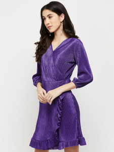 MAX Women A-line Purple Above Knee/Mid Thigh Length Dress