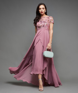 Miss Chase Women Layered Pink Midi/Calf Length Dress