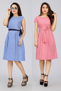 Modli 20 Fashion Women Fit and Flare Pink, Blue Knee Length Dress