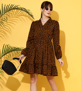 Honky Tonky Women Shirt Brown Above Knee/Mid Thigh Length Dress