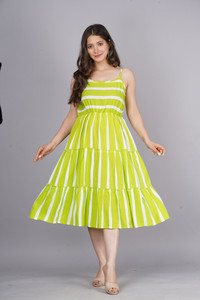 batterfly Women Fit and Flare Green Below Knee Dress