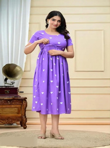 Lela Textile Women Gown Purple Ankle Length Dress