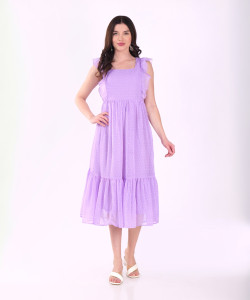 HIZA Women Fit and Flare Purple Below Knee Dress
