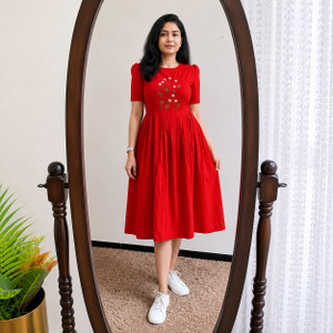 Shri Shyam Garment Women Fit and Flare Red Midi/Calf Length Dress