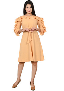 SOFTEN Women A-line Beige Knee Length Dress