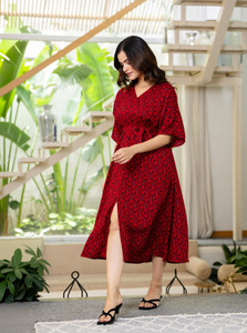 NWH Women Empire Waist Maroon Below Knee Dress