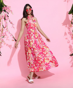 Tokyo Talkies Women Maxi Pink Full Length Dress