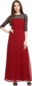 La Zoire Women Maxi Maroon Full Length Dress