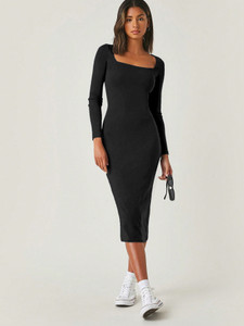 Aahwan Women Bodycon Black Midi/Calf Length Dress