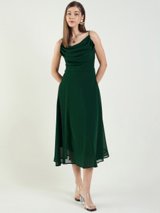 AAYU Women Fit and Flare Green Midi/Calf Length Dress