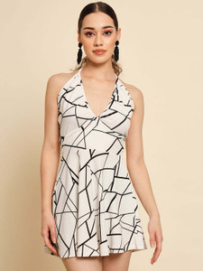 TANDUL Women A-line White, Black Mini/Short Dress