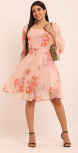 SALONI STYLE Women Fit and Flare Pink Knee Length Dress