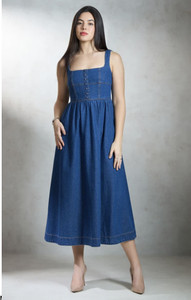 Mysha clothing Women A-line Blue Below Knee Dress