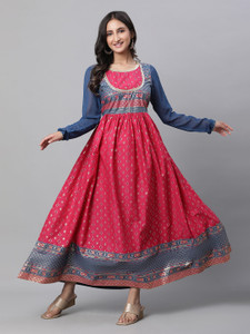 Aurelia Women Fit and Flare Multicolor Ankle Length Dress